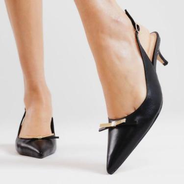Imagem de Slingback Couro Preto Salto Baixo Cecconello 2629013-1, Preto, 35