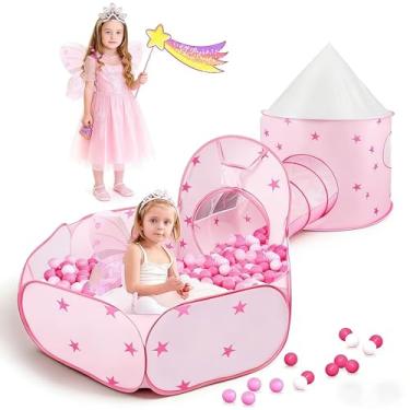 Imagem de Barraca 3 em 1 Rosa, Barraca 120*95cm/Piscina de Bolinha 120*120cm/Túne 106*47cm, Brinque Barracas 3 em 1, 3 em 1 Brinque Túne, Toca Túnel, Brinquedoteca para Casa Ao Ar Livre, Piscina de Bolinhas