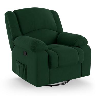 Imagem de Poltrona Do Papai Reclinável Melim Glider Giratória Massagem Veludo Verde Fh1 - D'rossi