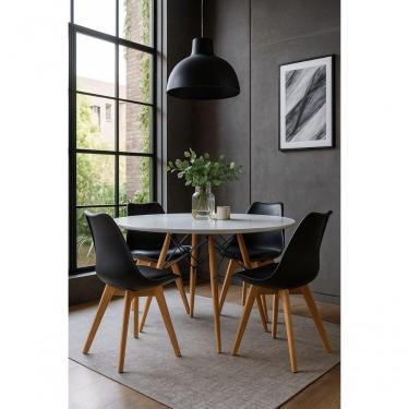Imagem de Conjunto Moderno Mesa 100cm Eames Eiffel Mdf Com 4 Cadeiras Leda Wood Elegante Cor Preto