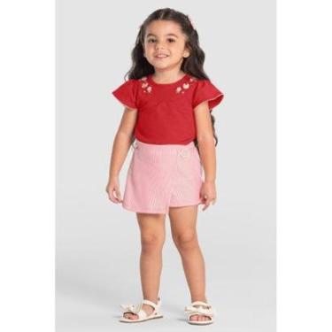 Imagem de Blusa infantil menina com bordado de flores Mundi Vermelho-Feminino