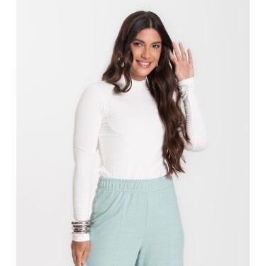 Imagem de Blusa Manga Longa Feminina Canelada Select Bege, P, Bege