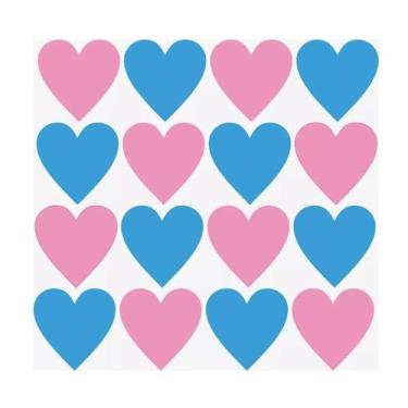 Imagem de Adesivo Parede Coração 6cm Azul Claro/rosa Claro 90 Unidades - Imprima