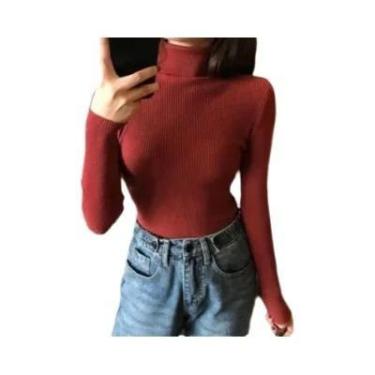 Imagem de Suéter Feminino De Tricô Gola Alta Grosso Outono Inverno Casual Slim F