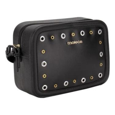 Imagem de Bolsa Moleca Transversal Detalhes Metalizados Preta Feminina -, Preto,