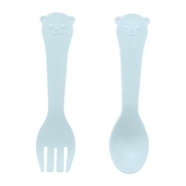 Imagem de Prato com 2 Talheres Lyor Baby Bear PP e Bambu Azul