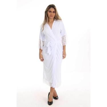 Imagem de Robe Longo Feminino Luxo Manga 3/4 Microfibra com Renda Hobe comprido 