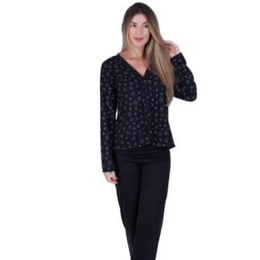 Imagem de Pijama de Inverno Americano com Botões para Amamentação Manga Longa e 