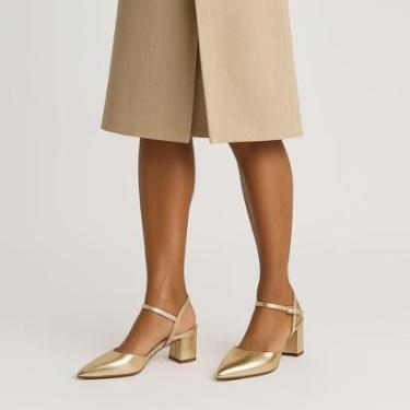 Imagem de Slingback Couro Salto Bloco Branco-Feminino