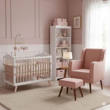 Imagem de Poltrona Amamentação Pés Palito Naná E Puff Veludo Rosê - Pallazio