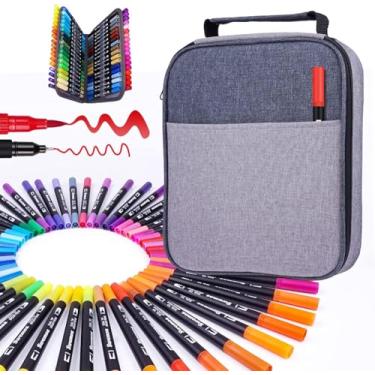Imagem de Canetas hidrográficas Swemos para livros de colorir adultos, conjunto de 72 cores, canetas artísticas de ponta dupla (pincel e ponta fina) para desenho, pintura, diários e projetos de arte - material