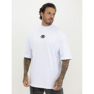 Imagem de Camiseta Oversized Gola Alta Círculo Black Streetwear Camisa Algodão Premium Branco-Masculino