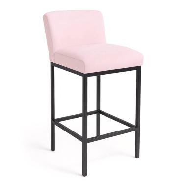 Imagem de Banqueta Viena Alta Estofada Veludo Rosa Bb com Base Metal Preto Liberty Móveis