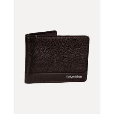 Imagem de Carteira Calvin Klein Masculina Couro Textura Recorte Logo Marrom-Masculino