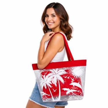 Imagem de Bolsa de Praia Transparente Com Necessaire Impermeável Verão - Wave Sh