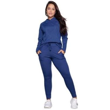Imagem de Conjunto Blusa e Calças Jogger Comfy Vekyo Canelada Com Bolso Roupa Para Inverno Moda Casual-Feminino