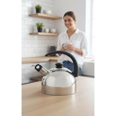 Imagem de Chaleira com Apito Inox 2,1L Cabo Preto - Cozinha Elegante - Congratul