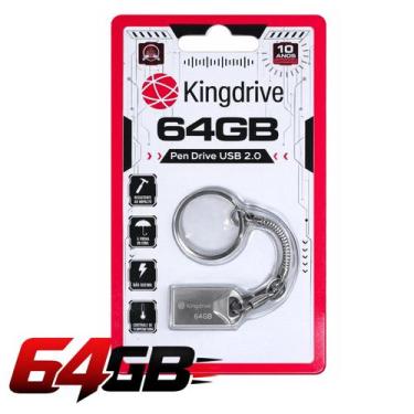 Imagem de Pendrive 64GB USB 2.0 Metálico com Chaveiro Compacto Leitura 30MBs - K