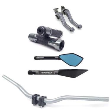 Imagem de Kit Manete Manopla Guidão Retrovisor Titan 125 150 160 Lona Gravado a 