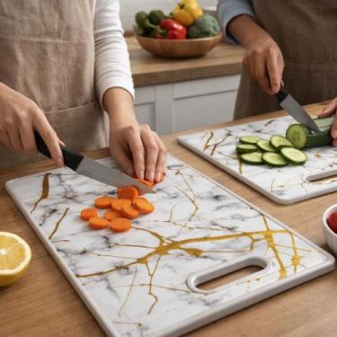 Imagem de Kit 2 Peças Tábuas Corte Cozinha Plástico Apoio Suporte Faca Afiada Ch