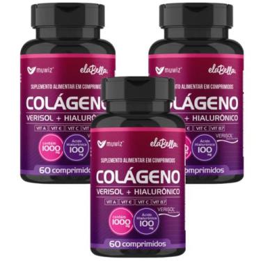 Imagem de kit 3x Colágeno Verisol + Hialurônico 60 comprimido 1000mg Muwiz