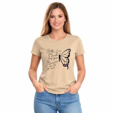 Imagem de Camiseta Feminina Frase Motivacional Borboleta Brilhe Sem Medo-Feminino