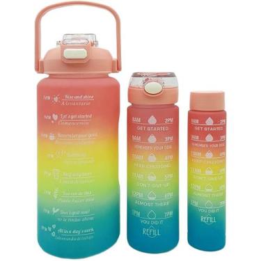 Imagem de Garrafas Água Frases Treino Academia Kit 3pçs 2L 900ml 300ml - Genéric