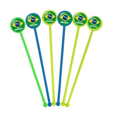 Imagem de 50 Mexedores De Drink Copa Brasil Cores Neon Sortidas - Russo Art