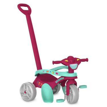 Imagem de Triciclo Mototico Rosa Passeio E Pedal Com Haste Removível - Bandeiran