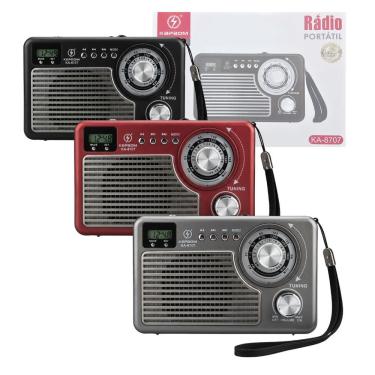Imagem de Rádio Kapbom KA-8707 com Receptor 3 Bandas FM AM SW Recarregável USB Cartão de Memória Prata
