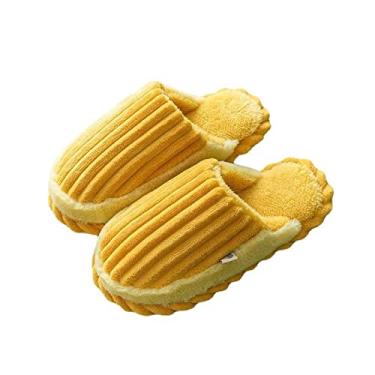 Imagem de Chinelos macios femininos, sapatos felpudos de pelúcia macia com espuma viscoelástica antiderrapante, sola de borracha para ambientes internos e externos, amarelo-GG