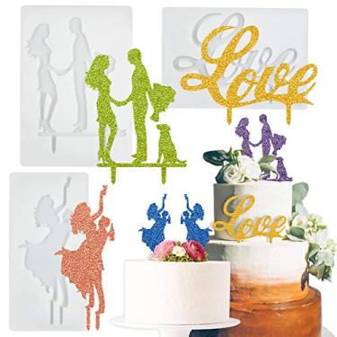 Imagem de Mr and Mrs Enfeite de bolo de casamento Molde de silicone para fundição de resina, fondant, velas de açúcar, projetos de artesanato de argila de polímero, 12,7 a 17,7 cm