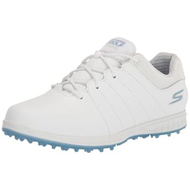 Imagem de Skechers Tênis de golfe feminino Go Elite Tour Sl impermeável com pontas, branco/azul, 6.5