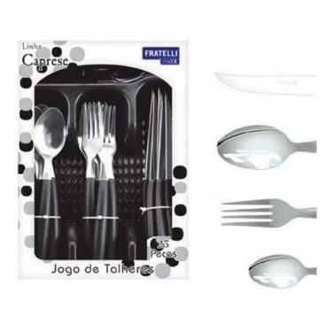 Imagem de Faqueiro Jogo De Talheres Inox Porta Colher Garfo Faca 25pçs Preto
