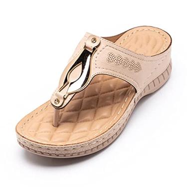 Imagem de Chinelos ortopédicos para mulheres, sandálias de fascite plantar para pés lisos com suporte de arco chinelo estilo chinelo sandália para caminhar confortável, damasco, 39