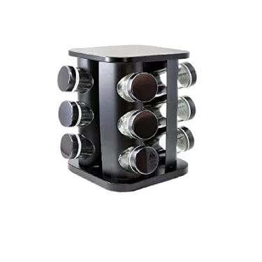 Imagem de Porta Temperos e Condimentos Giratório Em Inox Preto Com 12 Potes De 98g Em Vidro E Inox - Organizador De Temperos Moderno - Wincy - IXB03186