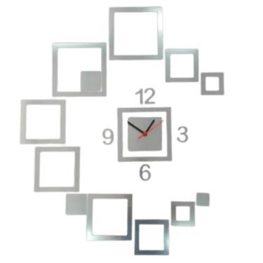 Imagem de Relógio Prata Acrílico Quadrados Sala Quarto Escritório - Agv Criações