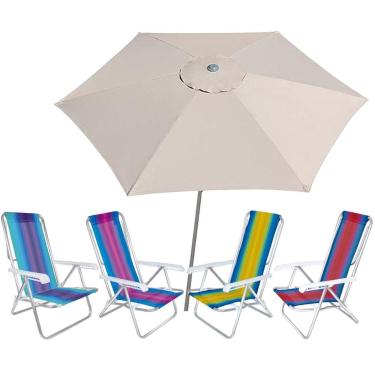 Imagem de Kit Guarda Sol Ombrelone 2,4m Malibu Bege 4 Cadeira 8 Posições Alumínio Praia Piscina Camping - Tobee