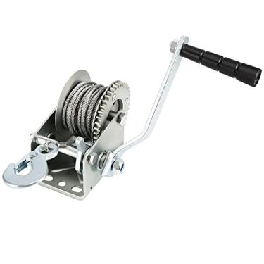 Imagem de JOIKIT Guincho manual resistente de 272 kg, guincho de manivela com cabo de aço de 8 m, guincho de barco de guincho de engrenagem de manivela guincho manual de duas vias para reboque de barco ATV Marine, prata