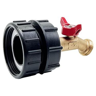 Imagem de Encaixe de sacola IBC de 275-330 galões, adaptador de água de tanque de sacola IBC, rosca fina NPT de 2 polegadas + torneira de válvula esférica de desligamento de água de latão sem chumbo, torneira de 3/4" GHT conector de mangueira de jardim peças de válvula de substituição