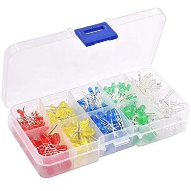 Imagem de Adeept 300 peças de diodos de LED transparentes, lâmpada de diodos emissores de luz, 3 mm, 5 mm, 2 pinos, redondo, kit de 5 cores sortidas com caixa de armazenamento para experimentos de projetos científicos