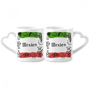 Imagem de Conjunto de canecas de porcelana para casais, desenho de cacto, xícara de cerâmica para amantes, alça de coração