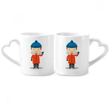 Imagem de Conjunto de canecas de porcelana para casal, com desenho de polo, sul frio, coração