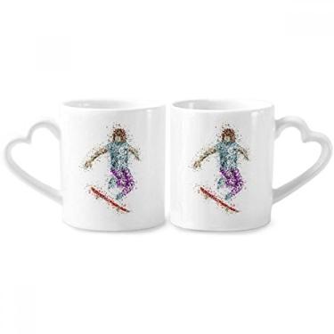 Imagem de Esquis Esqui Esqui Esqui Estilo Desenho Ilustração Casal Caneca Porcelana Conjunto Cerâmica Amante Copo Punho Coração