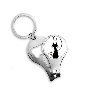 Imagem de Mewing Heart Cat Sihouette Animal Nail Nipper Ring Chaveiro Abridor de Garrafas Cortador