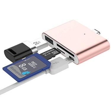 Imagem de PinPle Leitor de cartão USB 3.1 tipo C, adaptador OTG HUB com porta de carregamento micro USB para cartão de memória SD/TF, suporte a MacBook e dispositivos tipo C (ouro rosa)