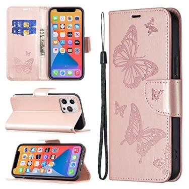Imagem de Capas de telefone borboleta em relevo para Samsung Galaxy A14 A 14 5G Capa de couro com slots de cartão de luxo clipe de carteira à prova de choque capa de telefone Samsung A14 5G capas (ouro rosa, Samsung A14 5G)