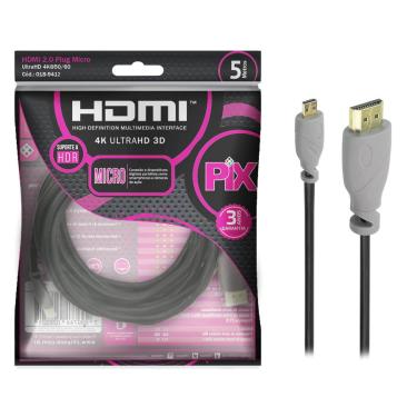 Imagem de Cabo Micro Hdmi X Hdmi 4k 60hz/2160p 3d Ultrahd 5 metros