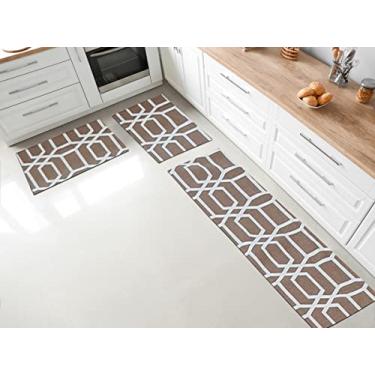 Imagem de Jogo Tapete e Passadeira para Cozinha Antiderrapante em Jacquard - 1,30x0,45m e 65x45cm (Diamantes Caramelo)