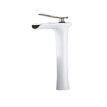 Imagem de LIDON Torneira da pia do banheiro Torneiras do banheiro Manípulo único um furo Torneira do banheiro Torneira da vaidade do banheiro Torneiras do banheiro para pia 1 furo para exterior, ouro A (cor: branco B)
